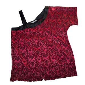 Maurices Size 1 One Shoulder Top Womens Red Black Damask Smocked Coquette